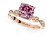 Solitaire Engagement Ring Setting for Fancy Pink Cushion Cut Center with Milgrain Bezel Accents and Prong Head in Rose Gold