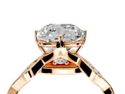 Solitaire Engagement Ring Setting for Cushion Cut Center with Accented Twist Band and Leaf Prong Head in Rose Gold