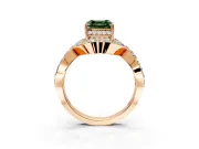 Halo Engagement Ring Setting for Fancy Green Asscher Cut Center with Pave Infinity Twist Band and Prong Head in Rose Gold