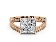 Split Shank Engagement Ring Setting for Princess Cut Center with Pave Split Shank and Prong Head in Rose Gold