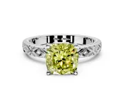 Solitaire Engagement Ring Setting for Fancy Yellow Cushion Cut Center with Milgrain X Pattern Band and Prong Head in Platinum