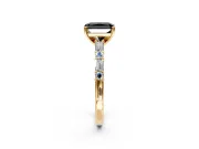 Baguette Engagement Ring Setting for Fancy Black Radiant Cut Center with Alternating Bar-Set Band and Prong Head in Yellow Gold