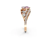 Halo Engagement Ring Setting for Fancy Pink Pear-Shaped Center with Marquise and Pave Bypass Band and Prong Head in Rose Gold