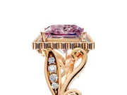 Halo Engagement Ring Setting for Fancy Pink Princess Cut Center with Leaf Motif Split Shank and Prong Head in Rose Gold
