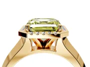 Halo Engagement Ring Setting for Fancy Yellow Asscher Cut Center with Knife Ridge Cathedral Band and Prong Head in Yellow Gold