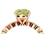 Solitaire Engagement Ring Setting for Fancy Yellow Cushion Cut Center with Bezel-Dot Beaded Band and Prong Head in Rose Gold