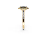 Halo Engagement Ring Setting for Emerald Cut Center with Raised Halo, Pave Band and Prong Head in Yellow Gold