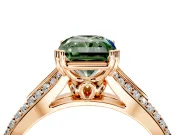 Solitaire Engagement Ring Setting for Fancy Green Radiant Cut Center with Pave Rail Split Shank and Prong Head in Rose Gold