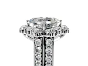 Large Accent Halo Engagement Ring Setting for Asscher Cut Center with Pave Split Shank and Prong Head in Platinum