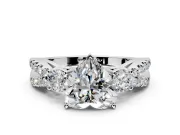 3 Stone Engagement Ring Setting for Heart-Shaped Center with Pave Split Shank and Prong Head in Sterling Silver