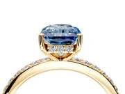 Solitaire Engagement Ring Setting for Fancy Blue Radiant Cut Center with Fine Pave Band and Prong Head in Yellow Gold