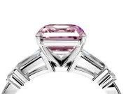 Bar-Set Engagement Ring Setting for Fancy Pink Asscher Cut Center with Tapered Baguette Accents and Prong Head in Platinum