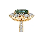 Floral Halo Engagement Ring Setting for Fancy Green Emerald Cut Center with Pave Accents and Prong Head in Yellow Gold