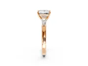3 Stone Engagement Ring Setting for Princess Cut Center with Tapered Baguettes, Plain Band and Prong Head in Rose Gold