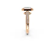 Milgrain Halo Engagement Ring Setting for Asscher Cut Center with Three-Sided Pave Band and Prong Head in Rose Gold