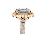 Milgrain Floral Halo Engagement Ring Setting for Asscher Cut Center with Pave Band and Prong Head in Rose Gold