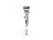 Leaf Motif Engagement Ring Setting for Fancy Blue Cushion Cut Center with Pave Band and Prong Head in Sterling Silver