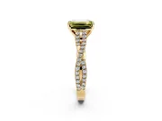 Solitaire Engagement Ring Setting for Fancy Yellow Emerald Cut Center with Twisted Pave Split Shank and Prong Head in Yellow Gold