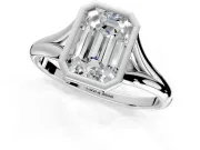 Solitaire Engagement Ring Setting for Emerald Cut Center with V Split Shank and Bezel Head in Platinum