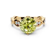 Solitaire Engagement Ring Setting for Fancy Yellow Round Cut Center with Accented Twist Band and Leaf Prong Head in Yellow Gold