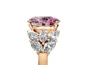 Leaf Cluster Engagement Ring Setting for Fancy Pink Oval Center with Marquise Accents and Prong Head in Rose Gold