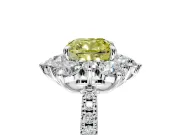 Floral Halo Engagement Ring Setting for Fancy Yellow Cushion Cut Center with Pave Accents and Prong Head in Platinum