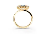 Halo Engagement Ring Setting for Fancy Blue Emerald Cut Center with Milgrain Bezel Rim, Plain Band and Prong Head in Yellow Gold