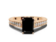 Solitaire Engagement Ring Setting for Fancy Black Emerald Cut Center with Engraved Pave Band and Prong Head in Rose Gold