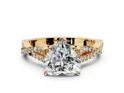 Solitaire Engagement Ring Setting for Heart-Shaped Center with Twisted Pave Split Shank and Prong Head in Yellow Gold