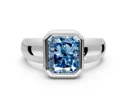 Solitaire Engagement Ring Setting for Fancy Blue Radiant Cut Center with Wide Band and Bezel Head in Sterling Silver