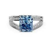 Split Shank Engagement Ring Setting for Fancy Blue Radiant Cut Center with Pave Split Shank and Prong Head in White Gold