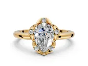 Floral Frame Engagement Ring Setting for Pear-Shaped Center with Accent Clusters and Prong Head in Yellow Gold