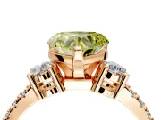 3 Stone Engagement Ring Setting for Fancy Yellow Heart-Shaped Center with Round Cut Side Accents and Prong Head in Rose Gold