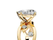 Solitaire Engagement Ring Setting for Pear-Shaped Center with Criss-Cross Accent Band and Prong Head in Yellow Gold