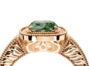 Milgrain Halo Engagement Ring Setting for Fancy Green Cushion Cut Center with Pave Band and Prong Head in Rose Gold
