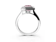 Halo Engagement Ring Setting for Fancy Pink Princess Cut Center with Milgrain Pave Band and Bezel Head in White Gold