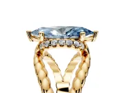 Halo Engagement Ring Setting for Fancy Blue Marquise Center with Rope Twist Split Shank and Prong Head in Yellow Gold