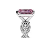 Solitaire Engagement Ring Setting for Fancy Pink Emerald Cut Center with Marquise Panel Band and Prong Head in Platinum