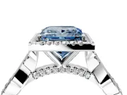 Halo Engagement Ring Setting for Fancy Blue Princess Cut Center with Twist Band and Prong Head in White Gold