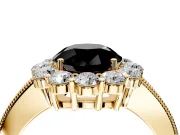 Halo Engagement Ring Setting for Fancy Black Round Cut Center with Milgrain Channel Band and Prong Head in Yellow Gold