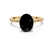Solitaire Engagement Ring Setting for Fancy Black Oval Center with 2-Strand Rope Twist Band and Prong Head in Yellow Gold