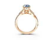 Solitaire Engagement Ring Setting for Fancy Blue Oval Center with Pave Rail Split Shank and Prong Head in Rose Gold