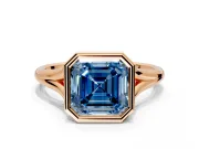 Solitaire Engagement Ring Setting for Fancy Blue Asscher Cut Center with V Split Shank and Bezel Head in Rose Gold