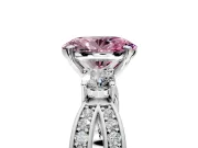 3 Stone Engagement Ring Setting for Fancy Pink Oval Center with Pave Twist Band and Prong Head in Platinum