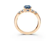 5 Stone Engagement Ring Setting for Fancy Blue Radiant Cut Center with Plain Band and Prong Head in Rose Gold