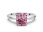 Solitaire Engagement Ring Setting for Fancy Pink Radiant Cut Center with Reverse Tapered Band and Prong Head in Platinum