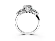 Cluster Engagement Ring Setting for Heart-Shaped Center with 2-Row Shoulder Clusters and Prong Head in Platinum
