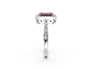 Halo Engagement Ring Setting for Fancy Pink Emerald Cut Center with Heart-Shaped Openwork, Pave Band and Prong Head in Platinum