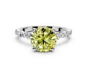 Solitaire Engagement Ring Setting for Fancy Yellow Round Cut Center with Alternating Size Accents and Prong Head in Sterling Silver