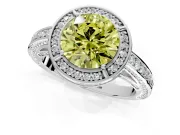 Halo Engagement Ring Setting for Fancy Yellow Round Cut Center with Framed Halo, Pave Band and Prong Head in Sterling Silver